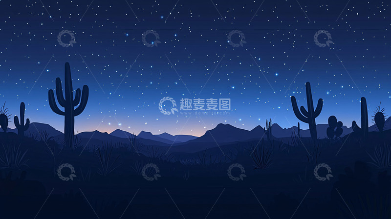 高清大图下载【趣麦麦图】星空下仙人掌剪影