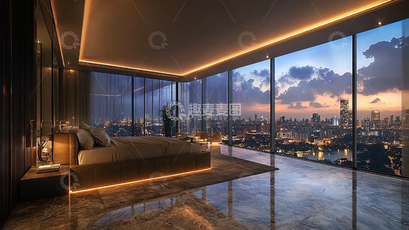高清大图下载【趣麦麦图】豪华卧室城市夜景