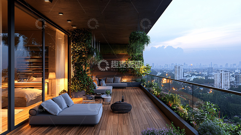 高清大图下载【趣麦麦图】高层公寓阳台夜景
