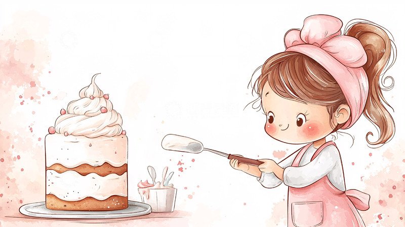 高清大图下载【趣麦麦图】可爱小女孩烘焙蛋糕