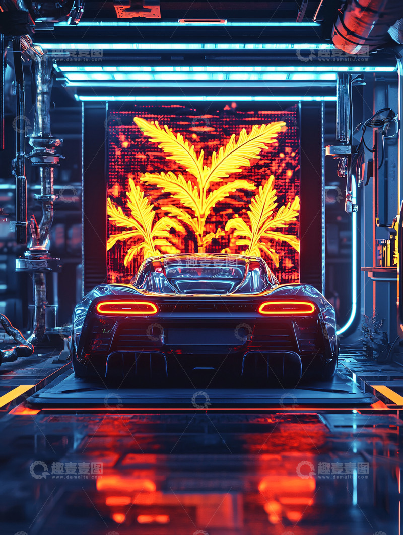 高清大图下载【趣麦麦图】霓虹灯下的未来跑车