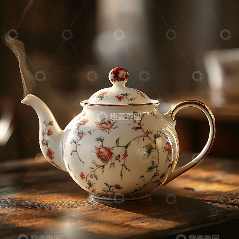 高清大图下载【趣麦麦图】复古花卉茶壶