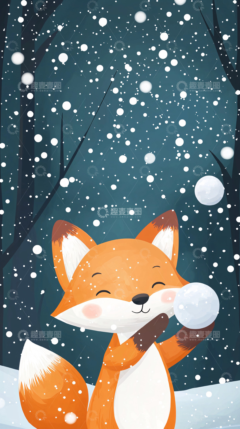 高清大图下载【趣麦麦图】可爱狐狸玩雪