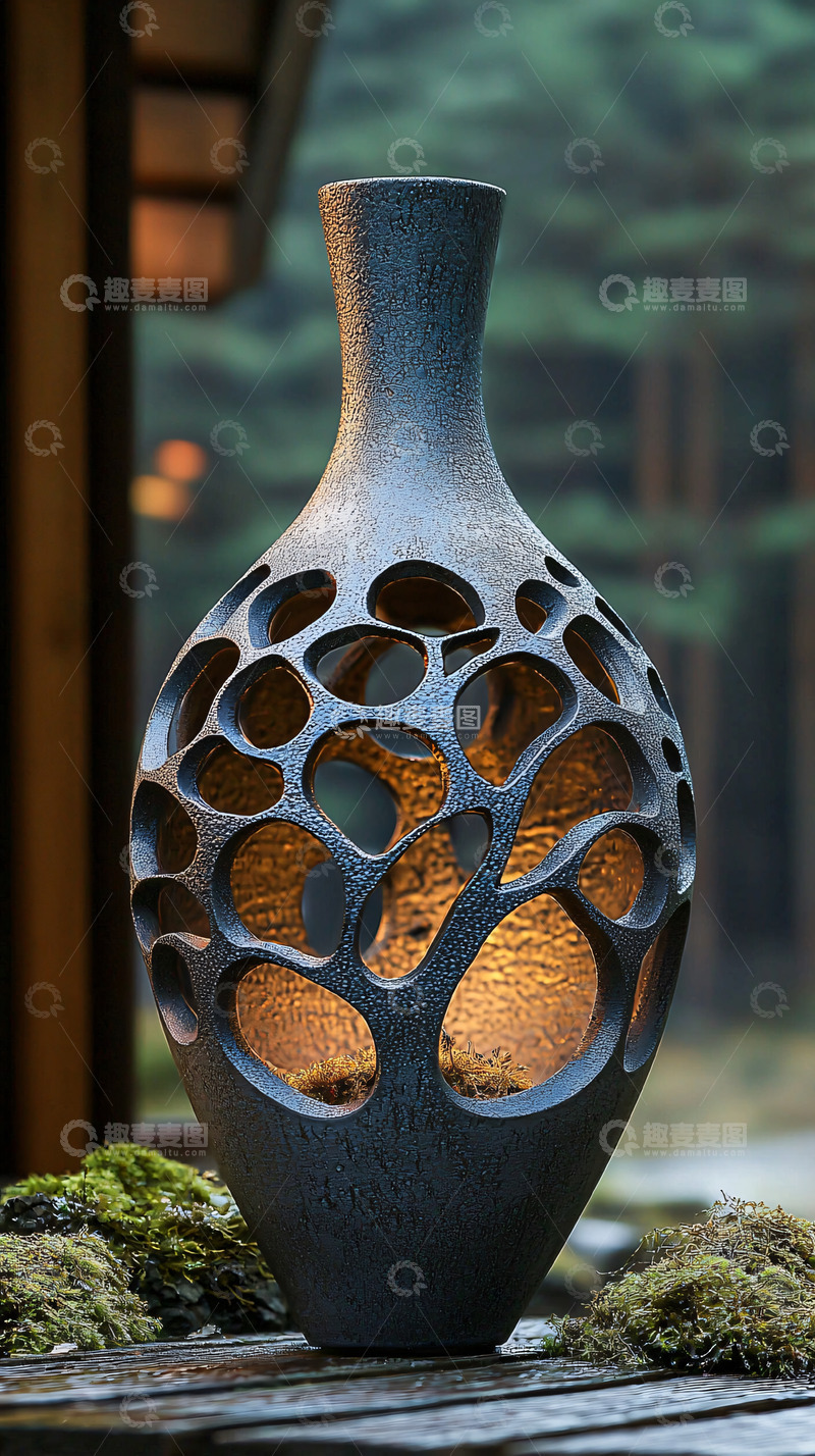 高清大图下载【趣麦麦图】镂空花纹的黑色花瓶