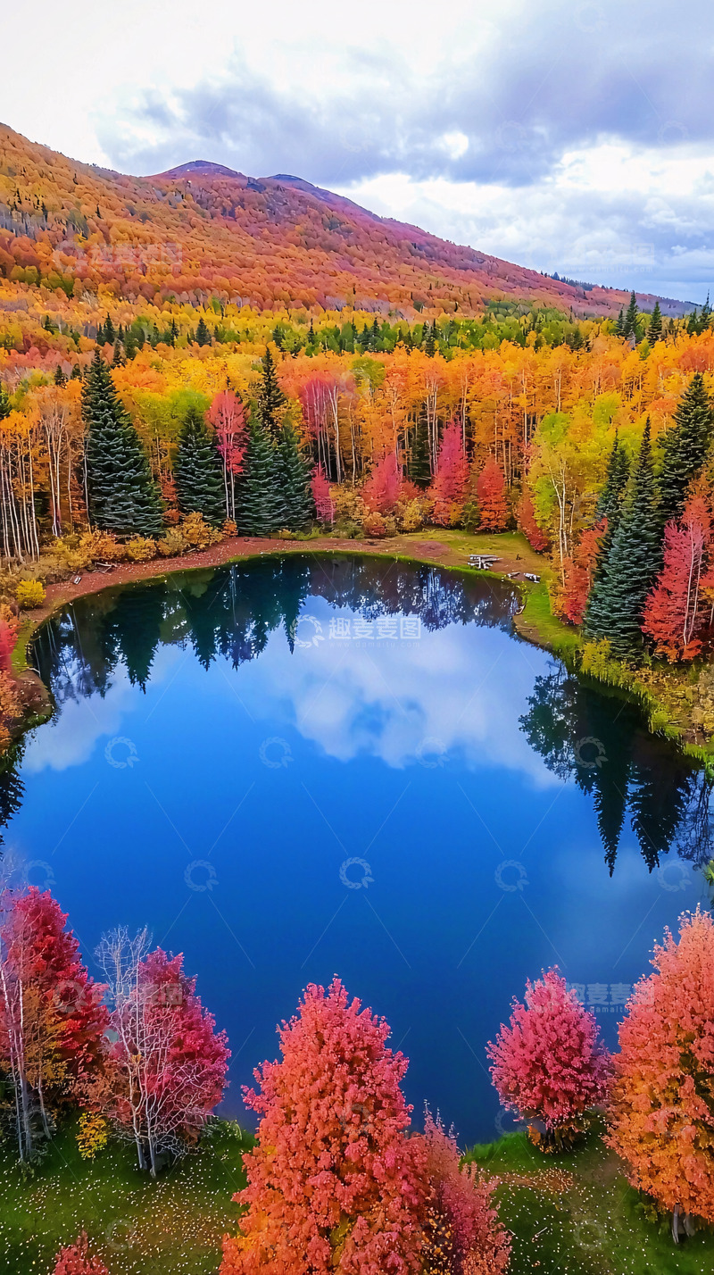 高清大图下载【趣麦麦图】秋日湖泊森林倒影