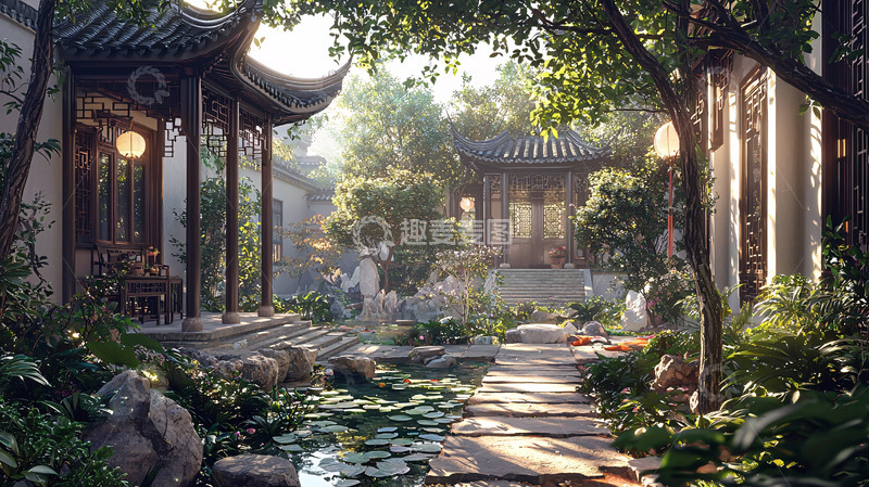 高清大图下载【趣麦麦图】清晨阳光下的江南古镇