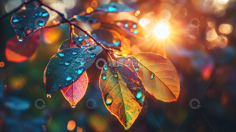 高清大图下载【趣麦麦图】落日余晖下的秋叶