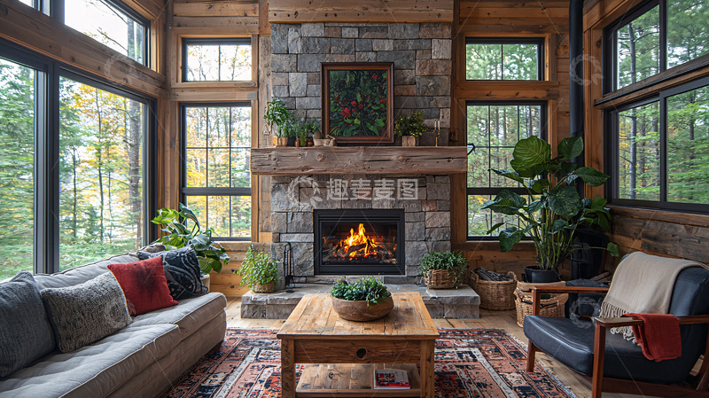 高清大图下载【趣麦麦图】原木风客厅