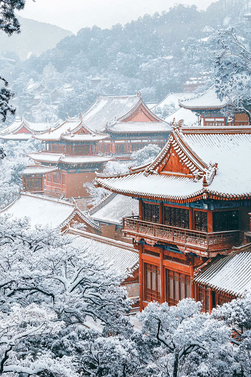 高清大图下载【趣麦麦图】雪后中国古建筑群