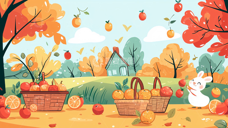 高清大图下载【趣麦麦图】秋日田园卡通风格插画
