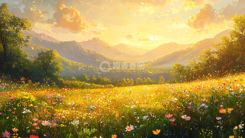 高清大图下载【趣麦麦图】阳光下的金色花田