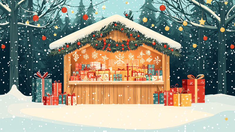 高清大图下载【趣麦麦图】圣诞集市雪景图