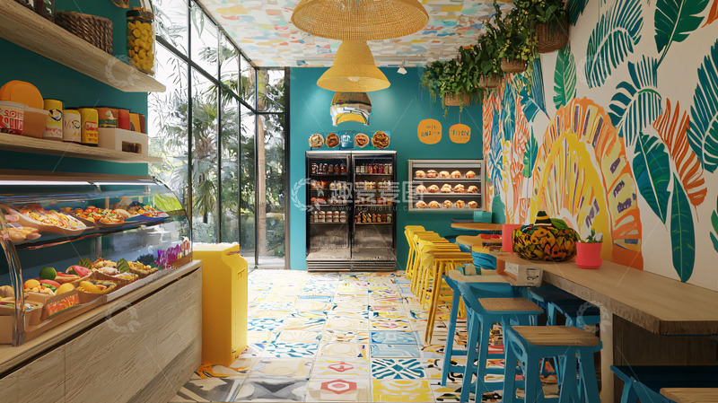 高清大图下载【趣麦麦图】明亮色彩的烘焙店室内设计