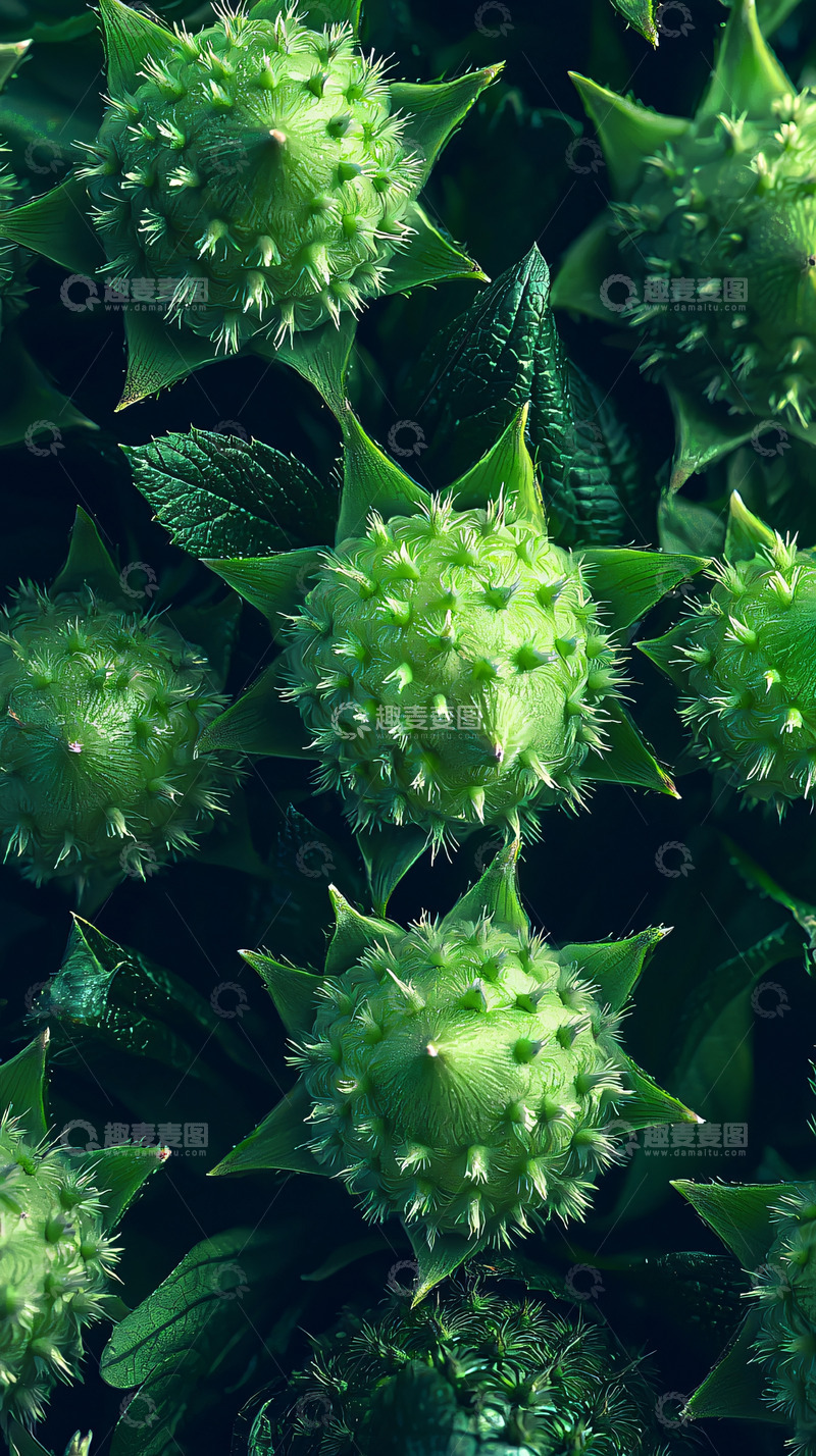 高清大图下载【趣麦麦图】绿色带刺球形植物特写