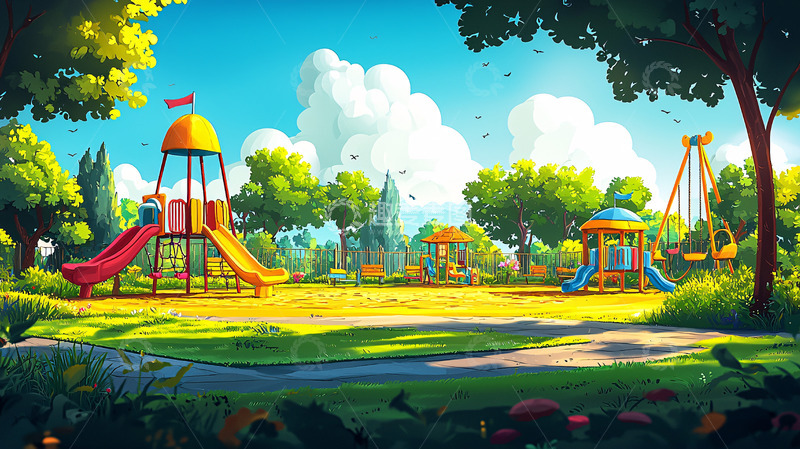 高清大图下载【趣麦麦图】阳光明媚的儿童游乐场