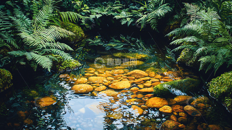 高清大图下载【趣麦麦图】静谧溪流绿意盎然