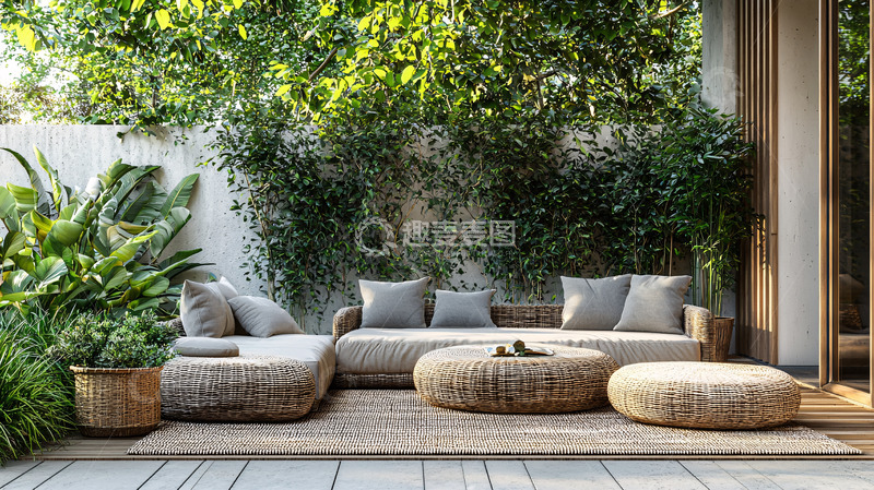 高清大图下载【趣麦麦图】绿植环绕的户外休闲空间