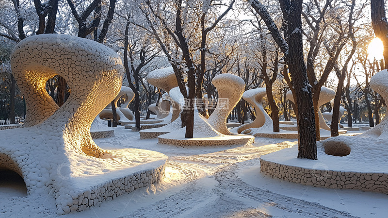 高清大图下载【趣麦麦图】冬日公园雪景