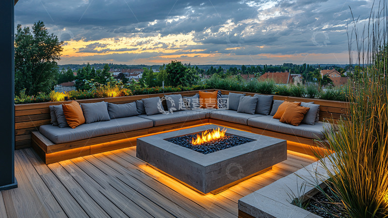 高清大图下载【趣麦麦图】屋顶露台沙发篝火