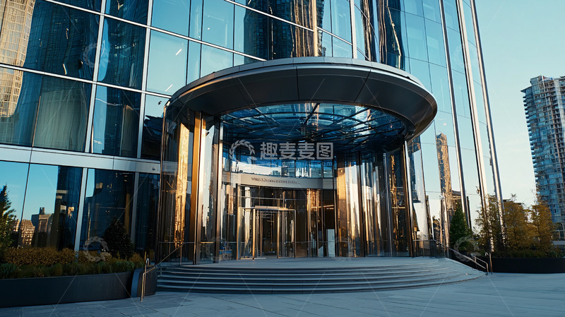 高清大图下载【趣麦麦图】现代化玻璃幕墙大厦入口