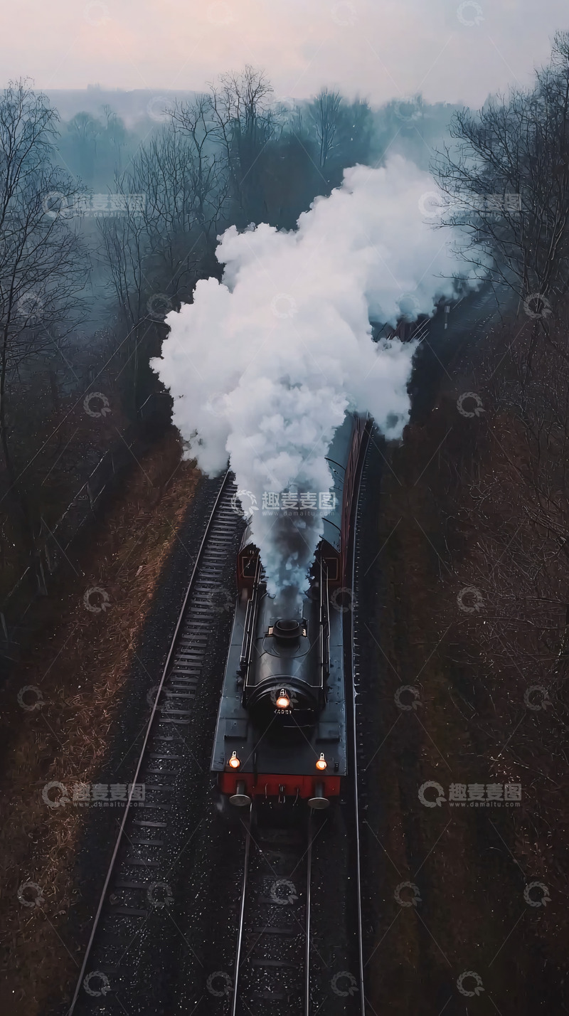 高清大图下载【趣麦麦图】蒸汽火车高空俯瞰图