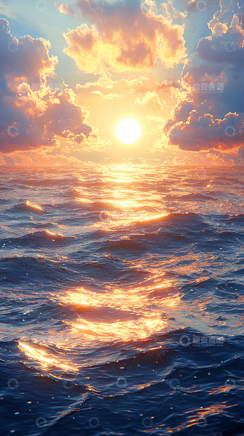 高清大图下载【趣麦麦图】海上日落的壮丽景色