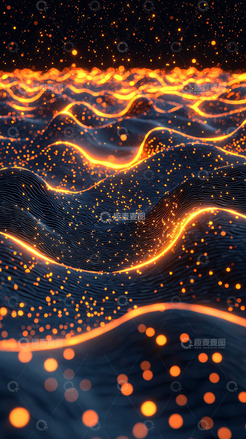 高清大图下载【趣麦麦图】金色光线在黑暗波浪中闪耀