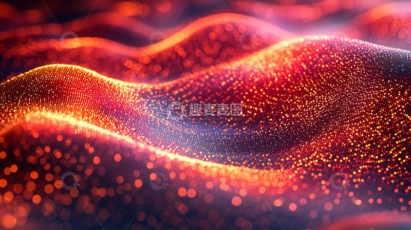 高清大图下载【趣麦麦图】抽象红光粒子波浪