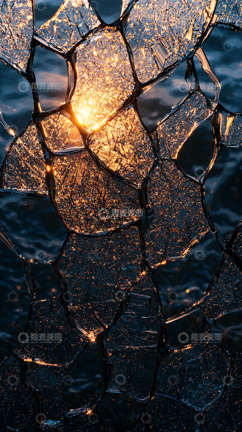 高清大图下载【趣麦麦图】-冰裂纹中的金色阳光