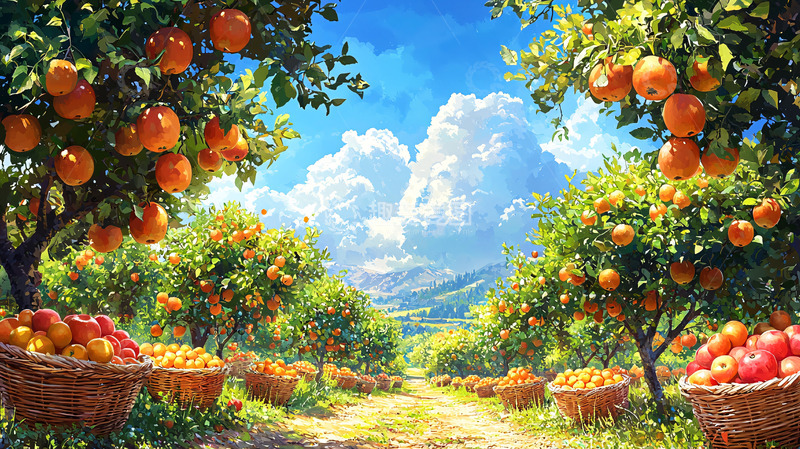 高清大图下载【趣麦麦图】阳光下的橘子果园