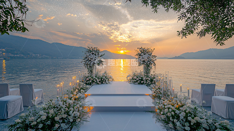 高清大图下载【趣麦麦图】夕阳西下湖边婚礼仪式