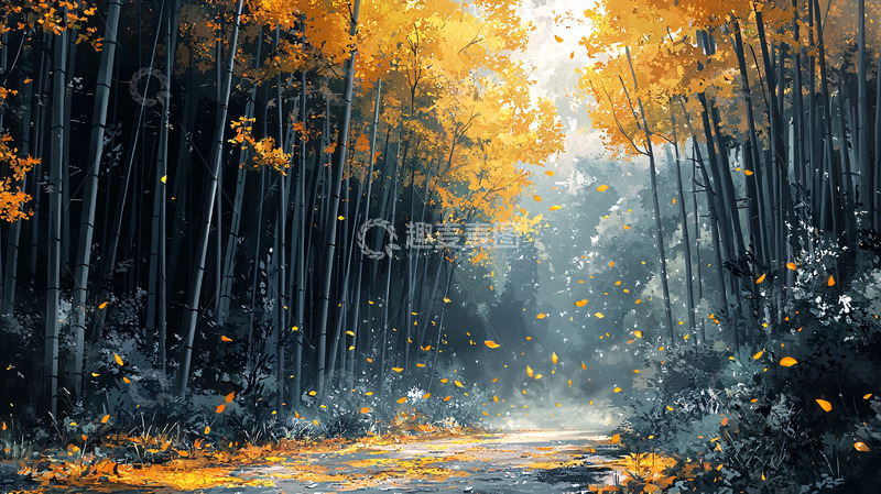 高清大图下载【趣麦麦图】金秋竹林小路