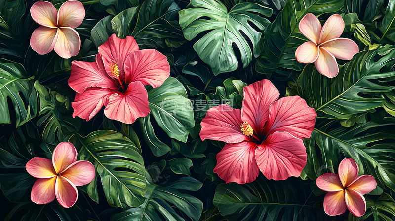 高清大图下载【趣麦麦图】热带植物花卉背景