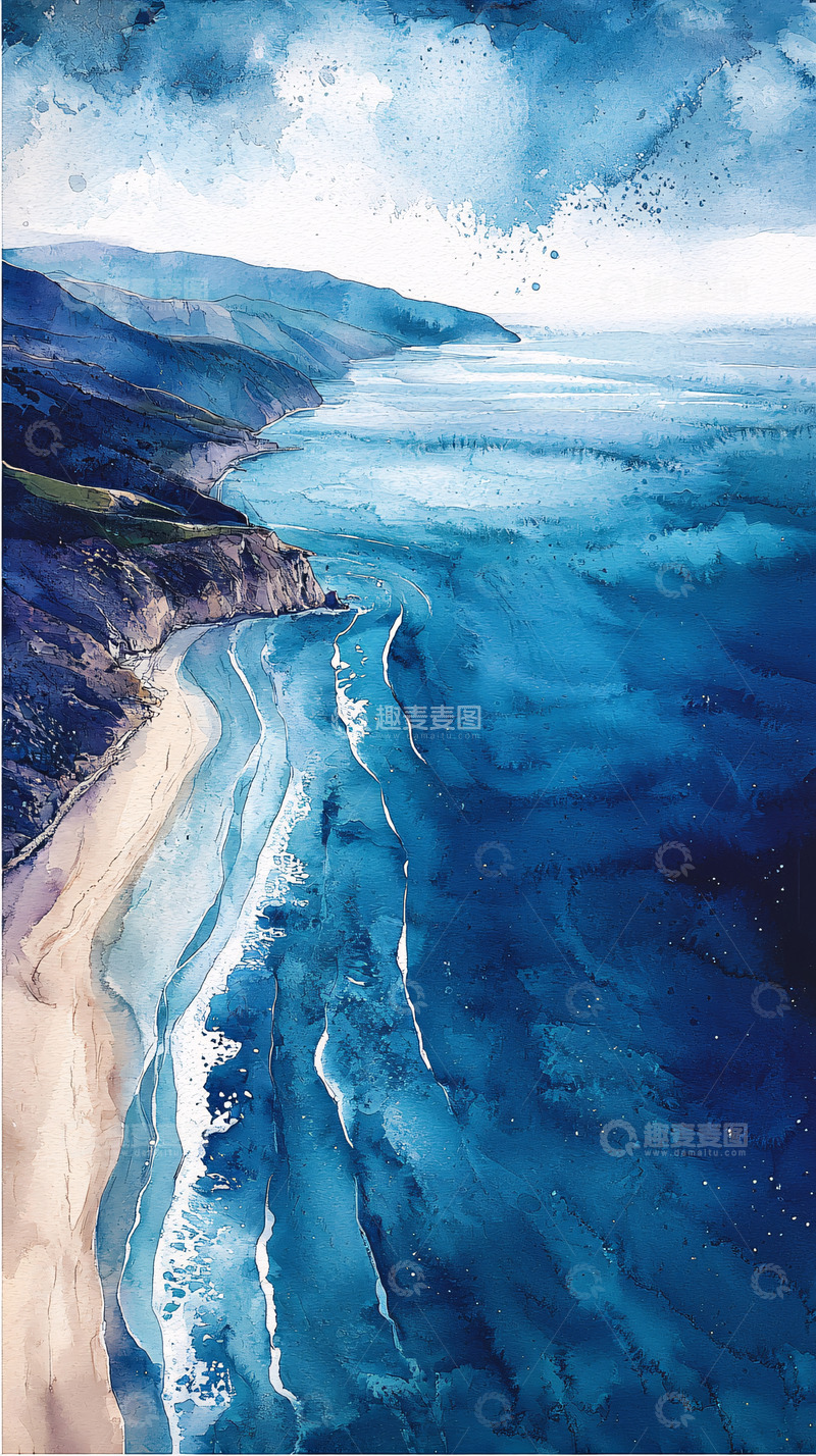 高清大图下载【趣麦麦图】蓝色海洋海岸线风景