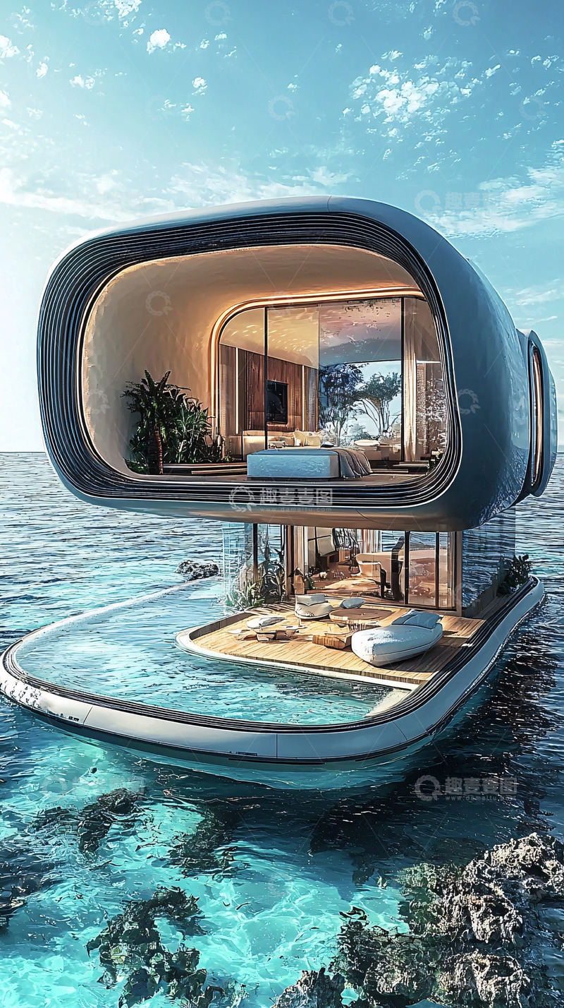 高清大图下载【趣麦麦图】未来感水上别墅