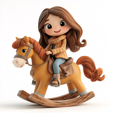 卡通女孩骑木马