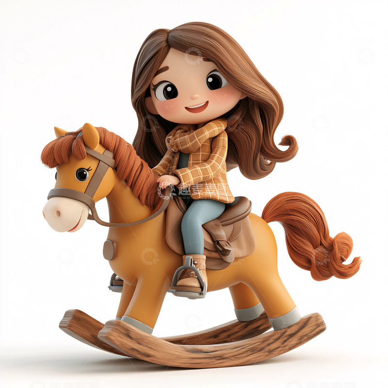 高清大图下载【趣麦麦图】卡通女孩骑木马