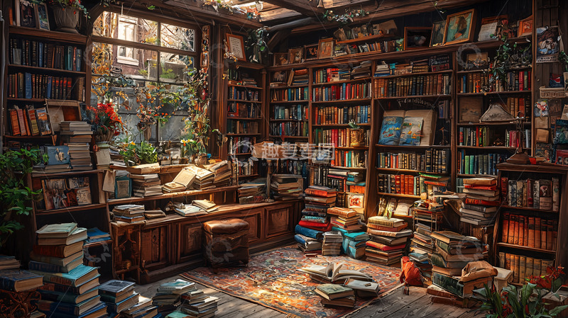 高清大图下载【趣麦麦图】温馨复古的书房一角