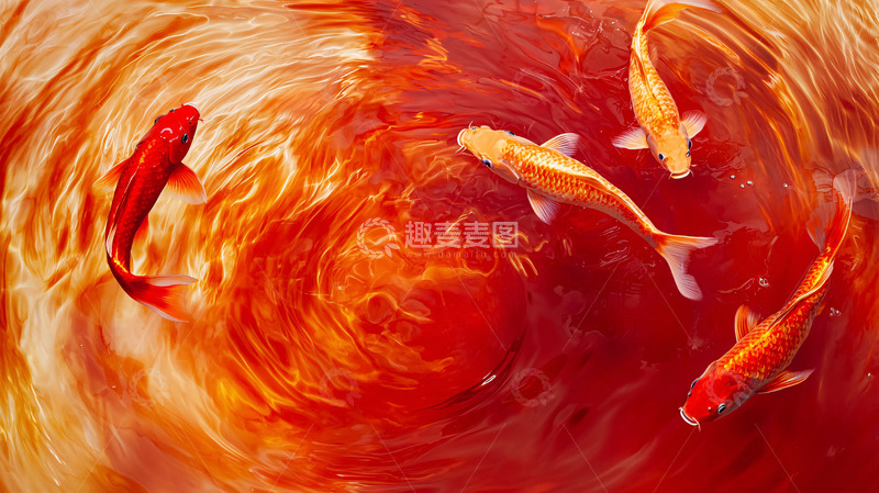 高清大图下载【趣麦麦图】红橙色漩涡中金鱼