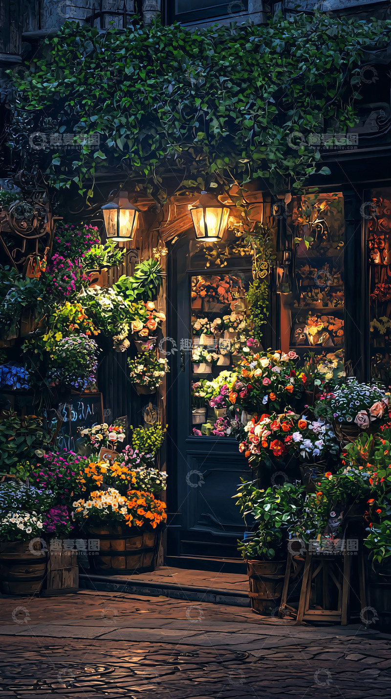 高清大图下载【趣麦麦图】夜晚花店