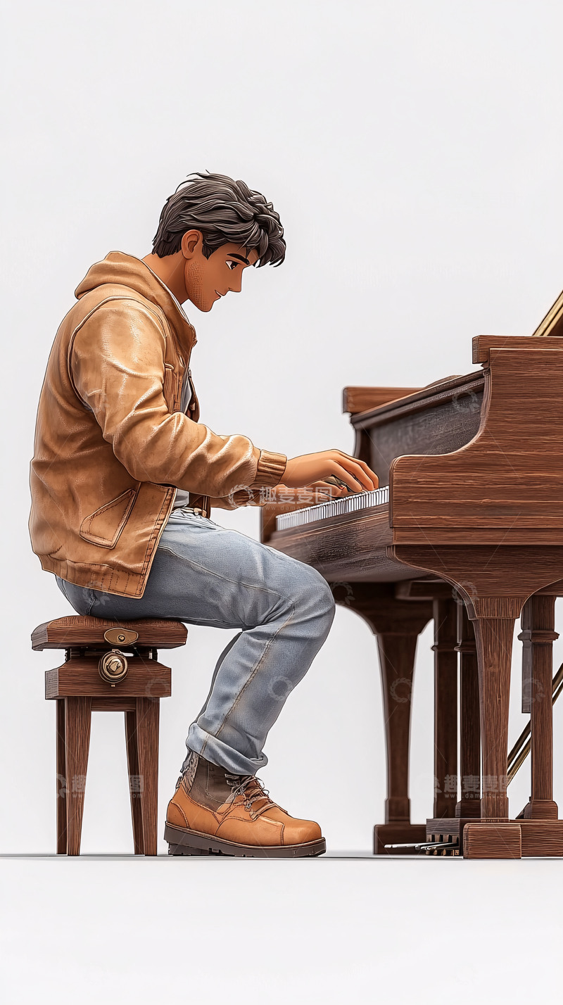 高清大图下载【趣麦麦图】弹钢琴的男士雕像