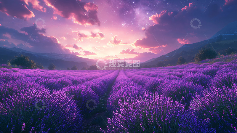 高清大图下载【趣麦麦图】薰衣草田日落美景