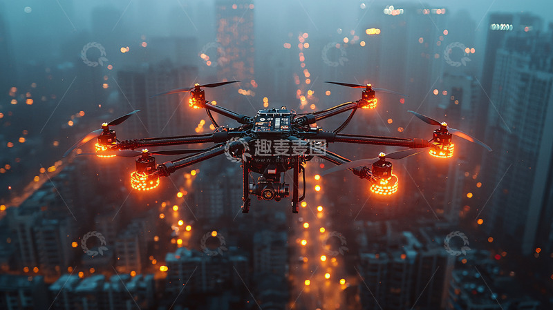 高清大图下载【趣麦麦图】未来都市夜景无人机