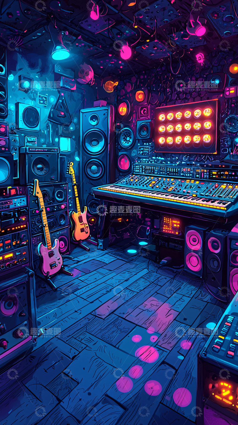 高清大图下载【趣麦麦图】音乐工作室的霓虹灯光