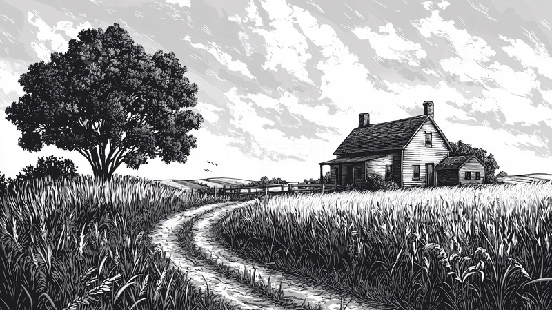 高清大图下载【趣麦麦图】黑白乡村田园风景