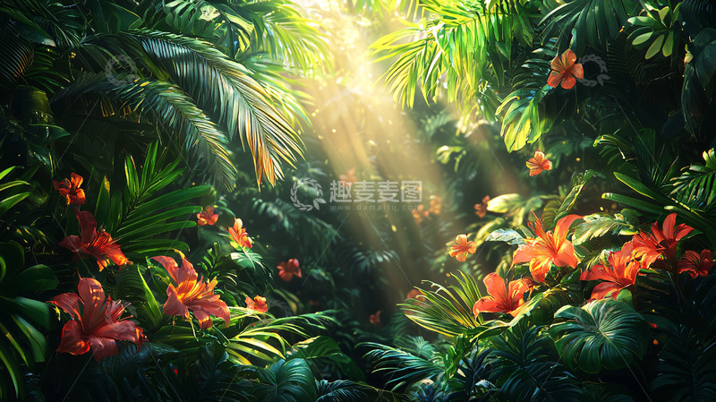 高清大图下载【趣麦麦图】热带雨林阳光透过树叶