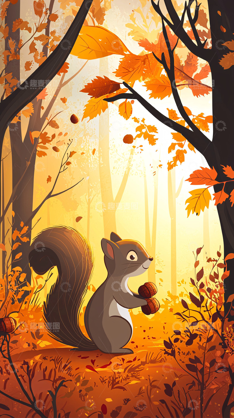 高清大图下载【趣麦麦图】秋天森林松鼠