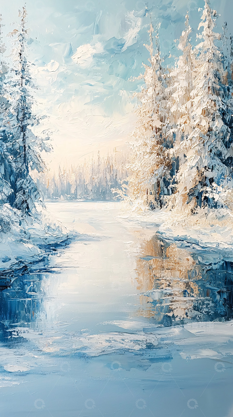 高清大图下载【趣麦麦图】冬日雪景静谧河流