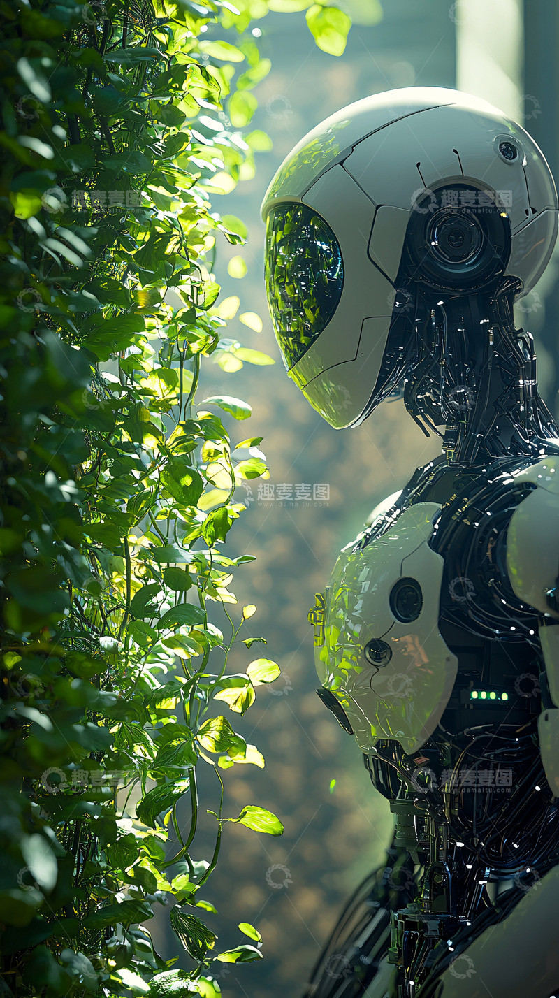 高清大图下载【趣麦麦图】机器人与绿植