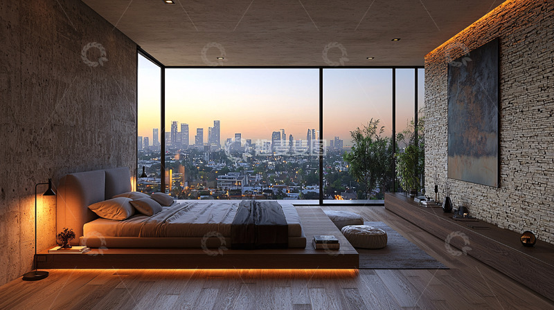 高清大图下载【趣麦麦图】现代极简卧室夜景